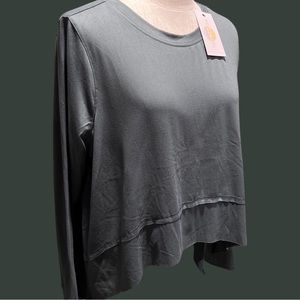 NWT XL Body & Sol asymmetrical crop knit top dusty teal